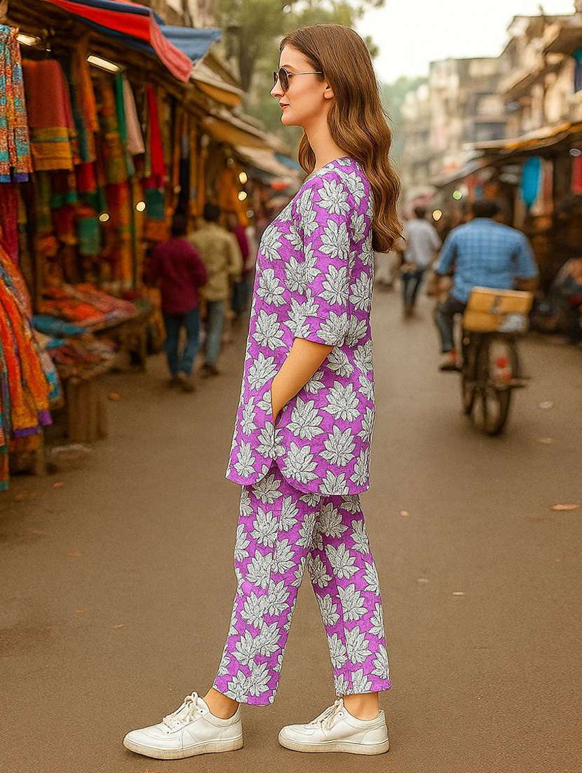 women printed three quarter sleeve ethnic co-ord set - 22393708 -  Standard Image - 2