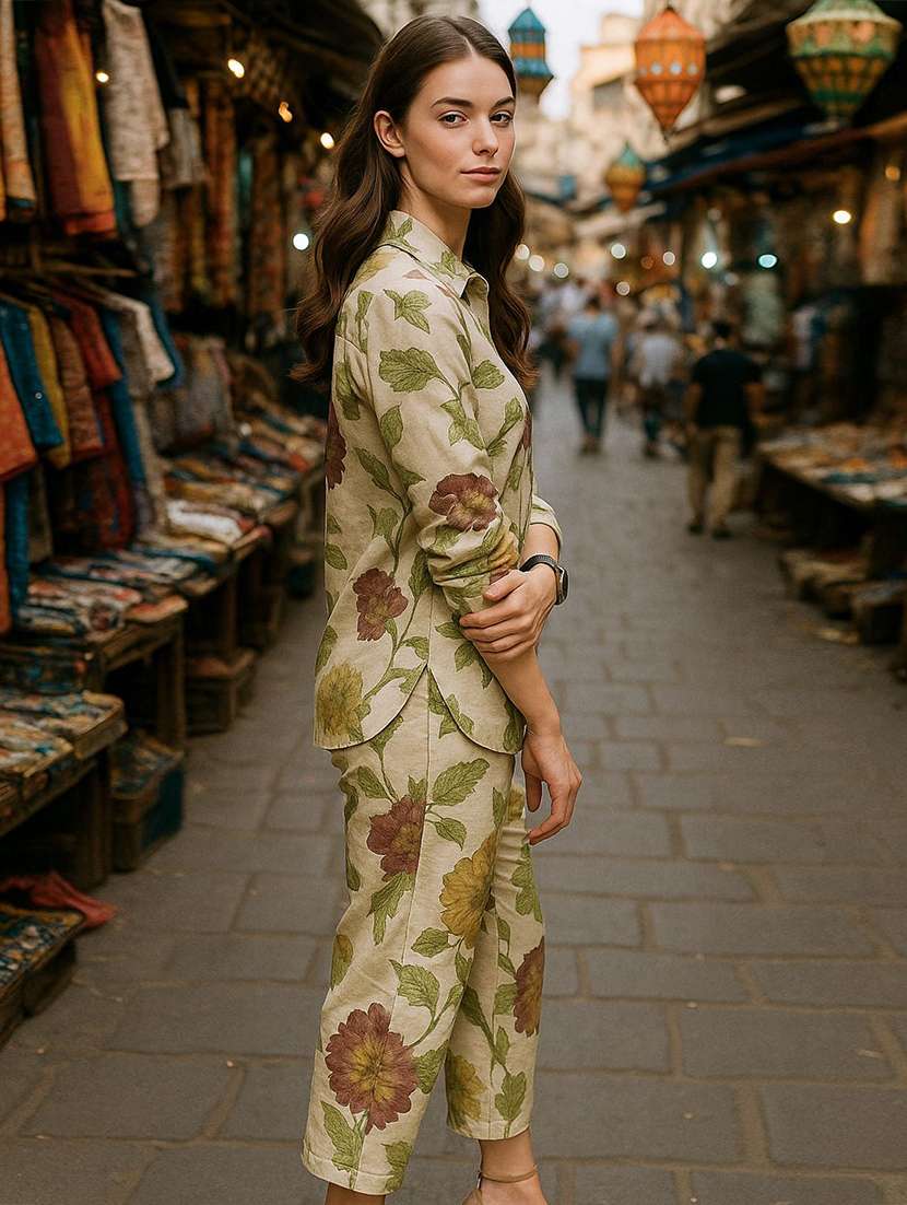 women printed three quarter sleeve ethnic co-ord set - 22393715 -  Standard Image - 2