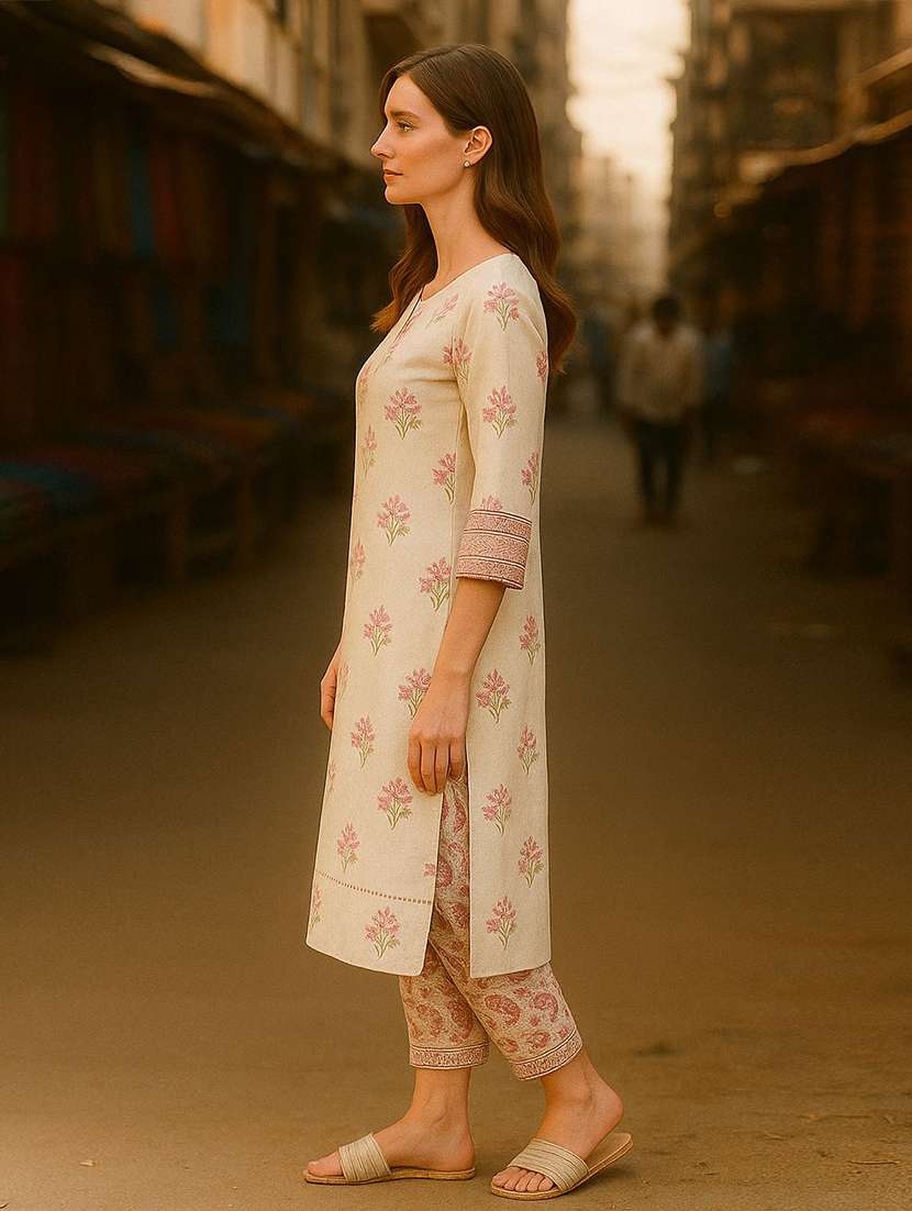 women printed three quarter sleeve kurta salwar set - 22393719 -  Standard Image - 2