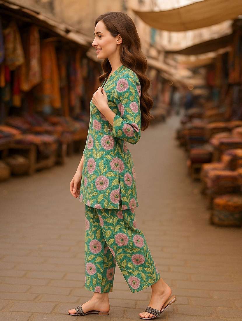 women printed three quarter sleeve ethnic co-ord set - 22393749 -  Standard Image - 2