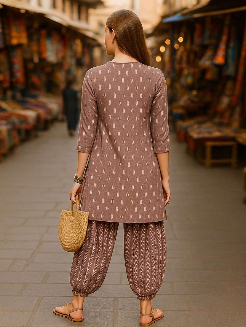 women printed three quarter sleeve kurta salwar set - 22393751 -  Standard Image - 2