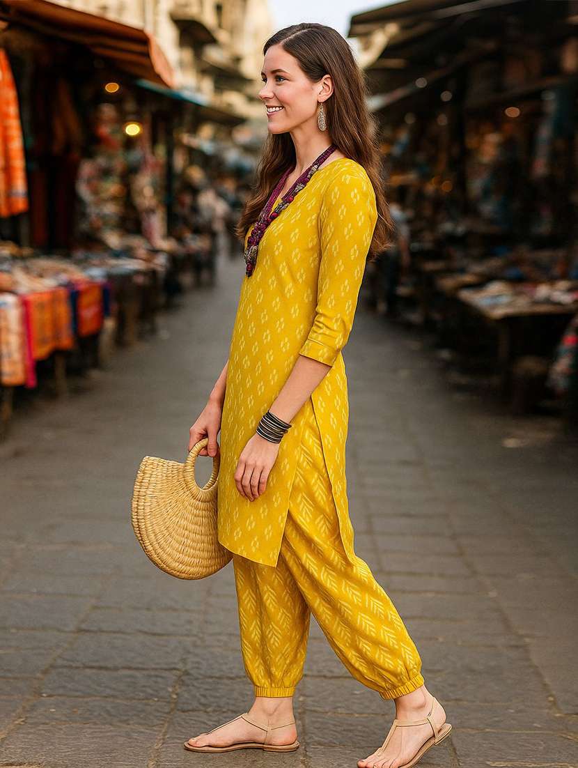 women printed three quarter sleeve kurta salwar set - 22393754 -  Standard Image - 2