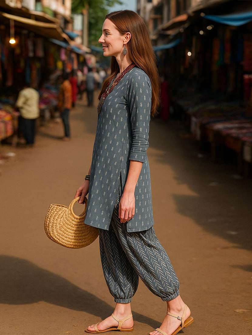 women printed three quarter sleeve kurta salwar set - 22393756 -  Standard Image - 2