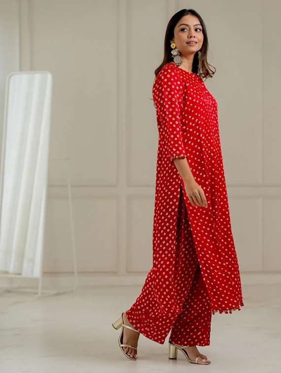 women printed three quarter sleeve kurta palazzo set - 22393767 -  Standard Image - 2