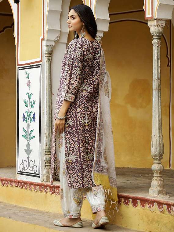 women printed three quarter sleeve kurta salwar with dupatta set - 22393787 -  Standard Image - 2