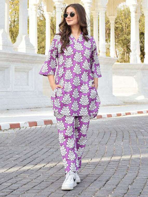 women printed three quarter sleeve ethnic co-ord set - 22393798 -  Standard Image - 2