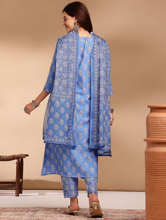 women printed three quarter sleeve kurta pant with dupatta set - 22393805 -  Standard Image - 2