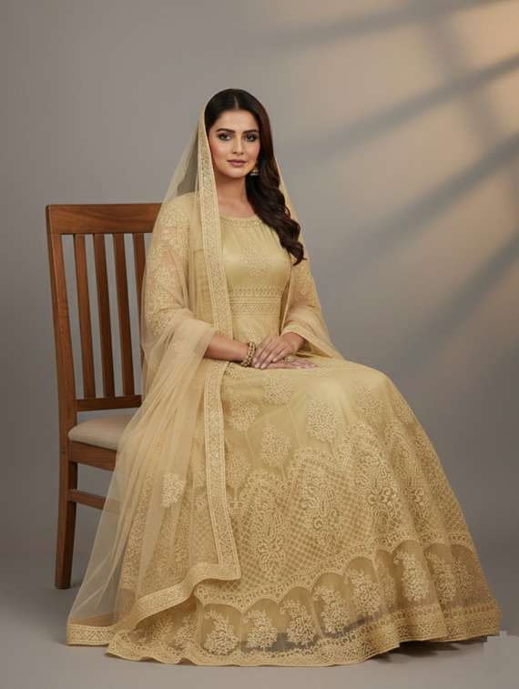 women solid with work semi-stitched gown with dupatta - 22393832 -  Standard Image - 2