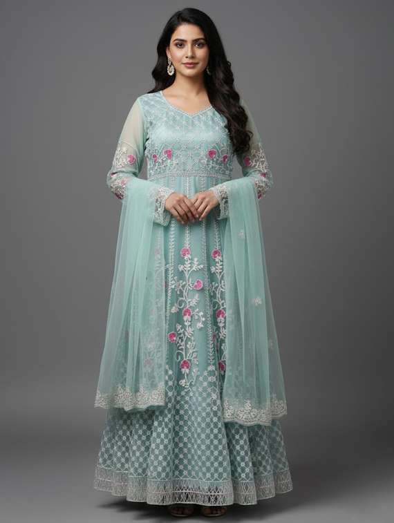 women solid with work semi-stitched gown with dupatta - 22393866 -  Standard Image - 2