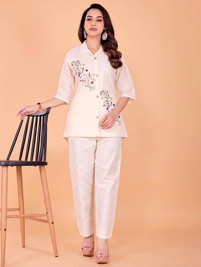 women embroidered top and trouser co-ord set - 22393889 -  Standard Image - 2