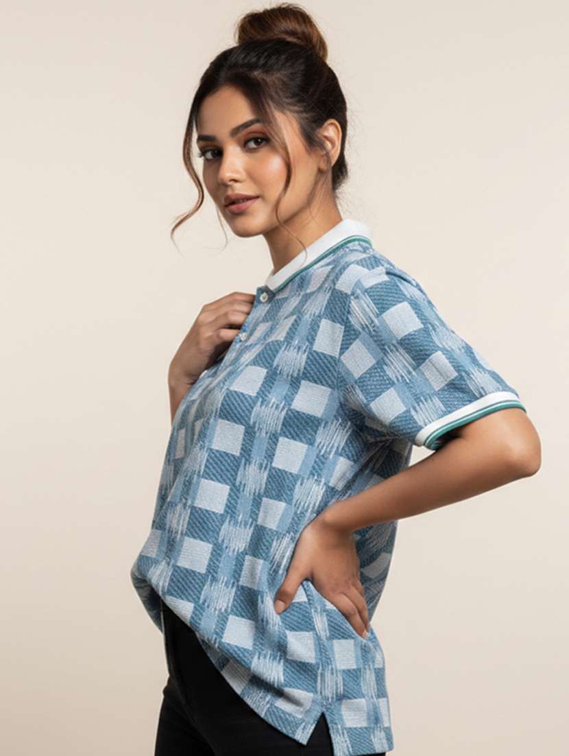 women printed short sleeve oversized polo t-shirt - 22393923 -  Standard Image - 2