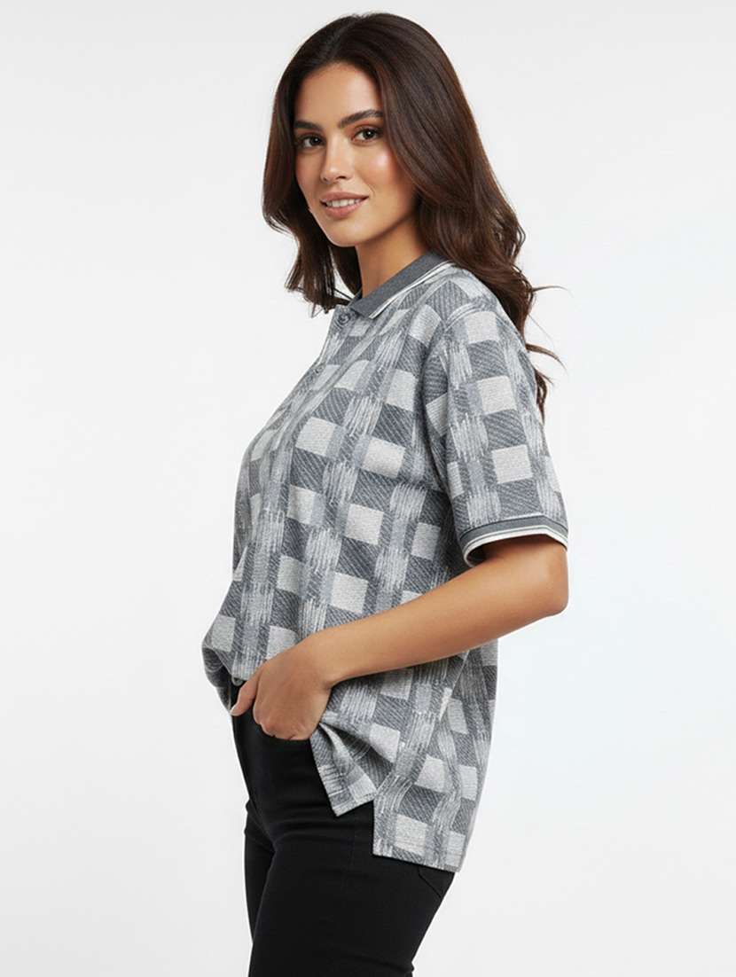 women printed short sleeve oversized polo t-shirt - 22393924 -  Standard Image - 2