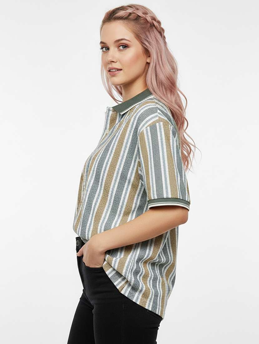 women printed short sleeve oversized polo t-shirt - 22393926 -  Standard Image - 2