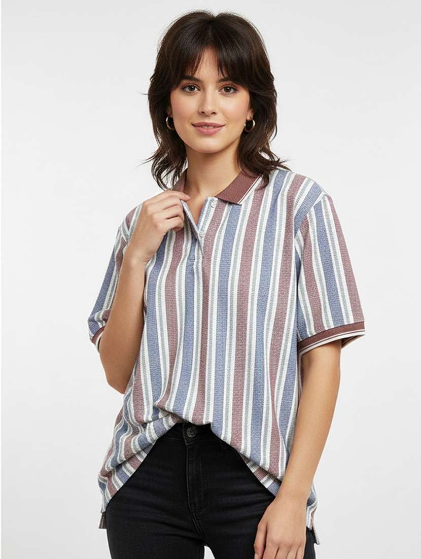 women printed short sleeve oversized polo t-shirt