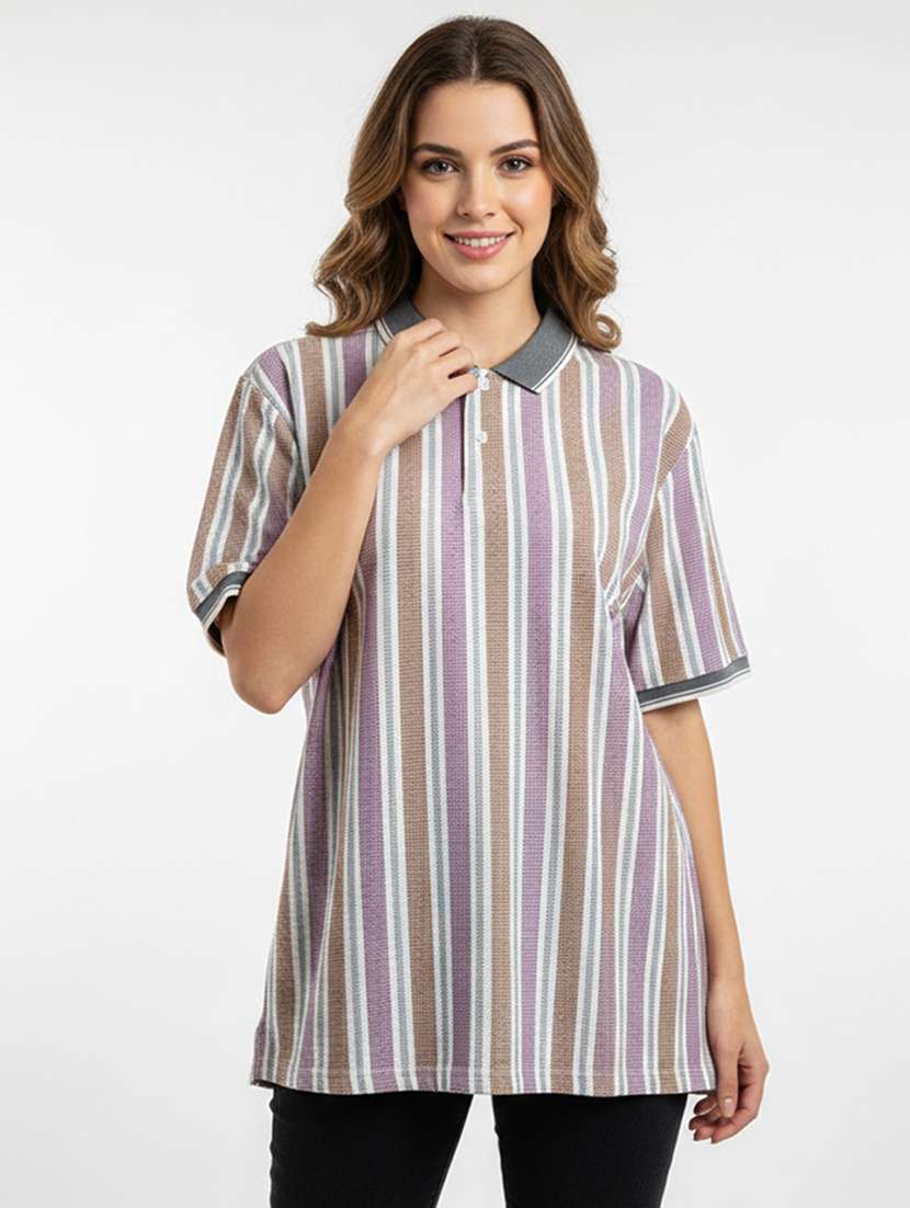 women printed short sleeve oversized polo t-shirt