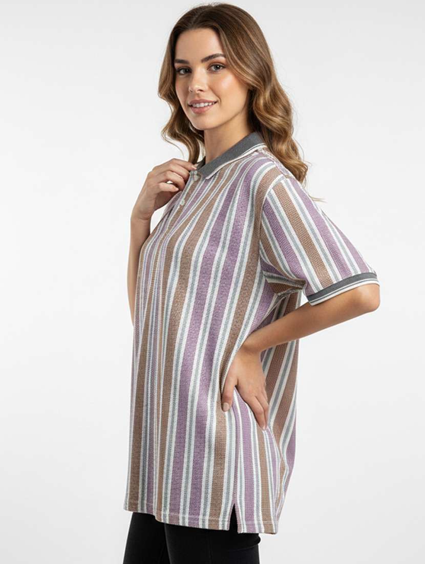 women printed short sleeve oversized polo t-shirt - 22393929 -  Standard Image - 2