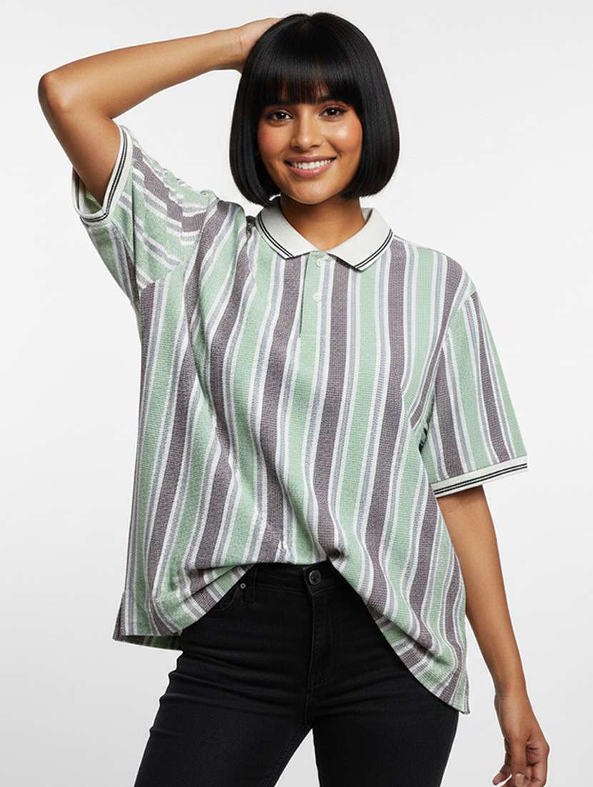 women printed short sleeve oversized polo t-shirt