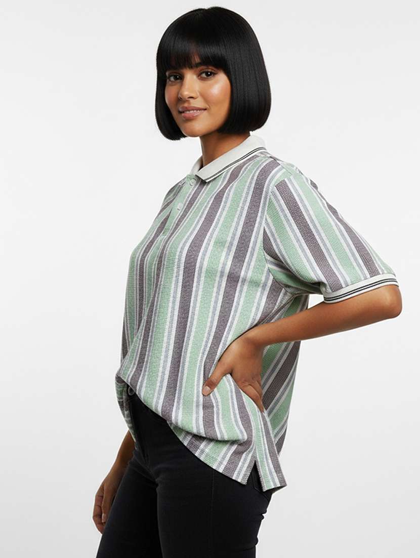 women printed short sleeve oversized polo t-shirt - 22393931 -  Standard Image - 2