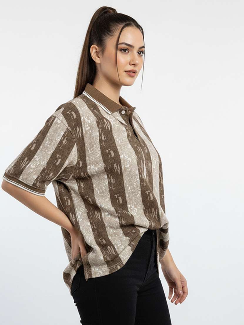 women printed short sleeve oversized polo t-shirt - 22393932 -  Standard Image - 2