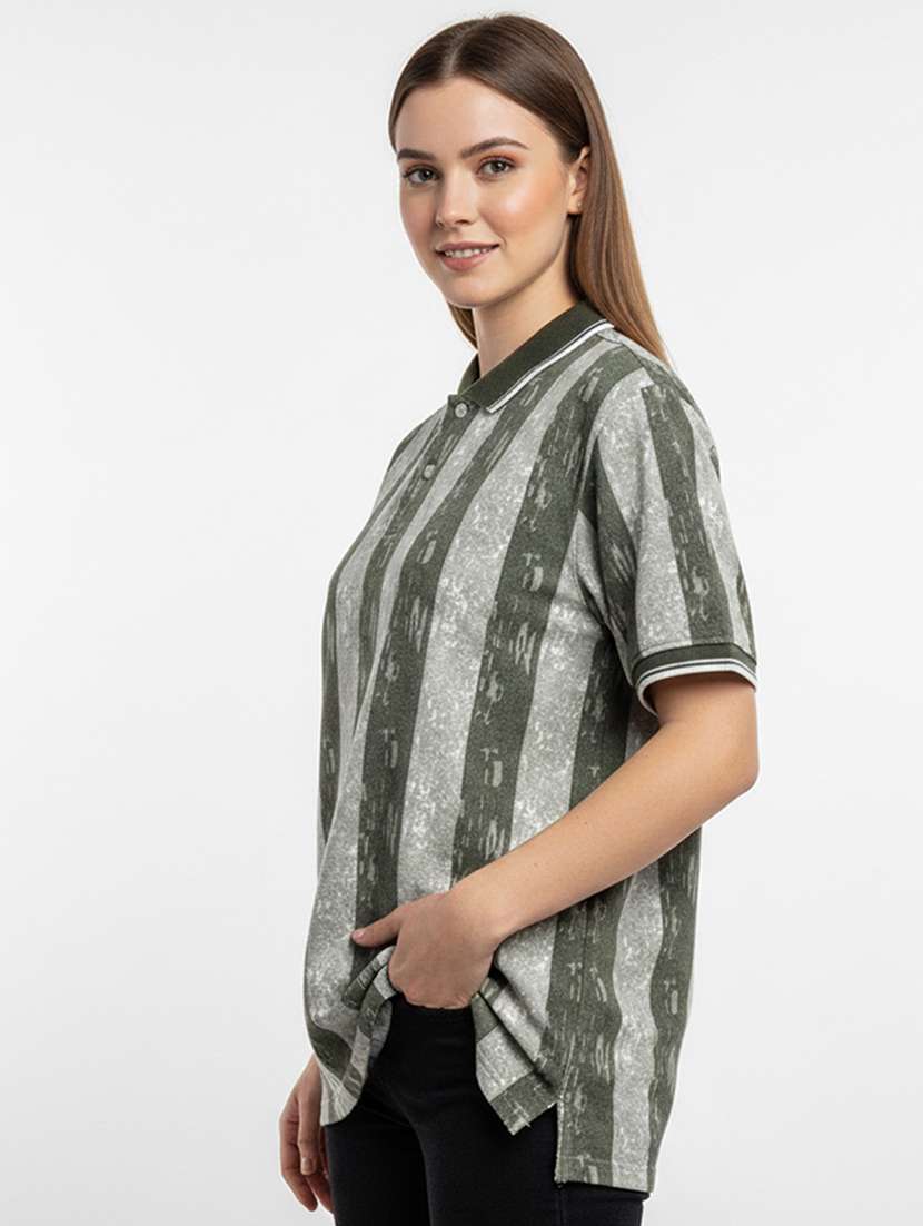 women printed short sleeve oversized polo t-shirt - 22393933 -  Standard Image - 2