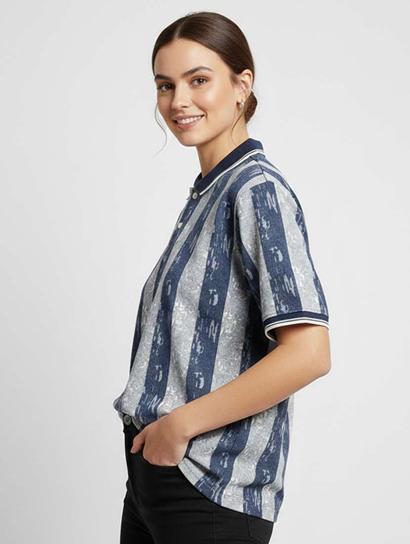 women printed short sleeve oversized polo t-shirt - 22393934 -  Standard Image - 2