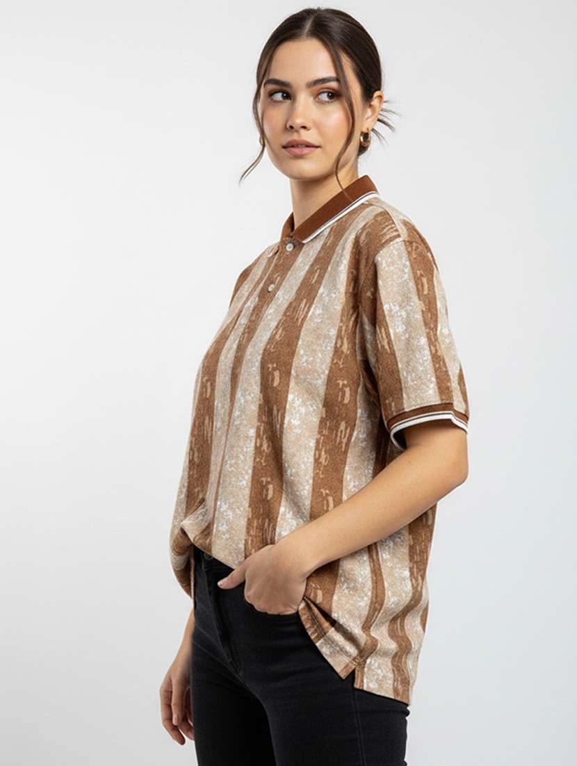 women printed short sleeve oversized polo t-shirt - 22393935 -  Standard Image - 2