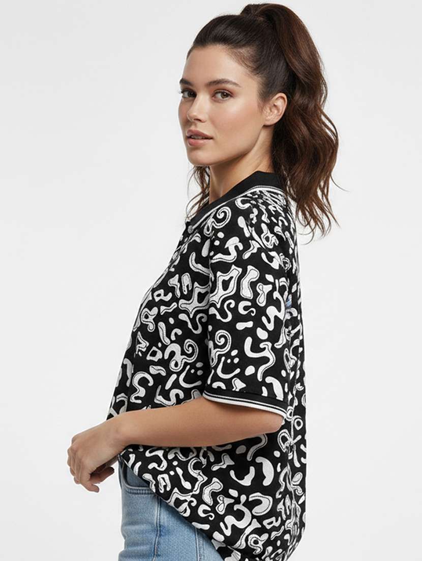 women printed short sleeve oversized polo t-shirt - 22393936 -  Standard Image - 2