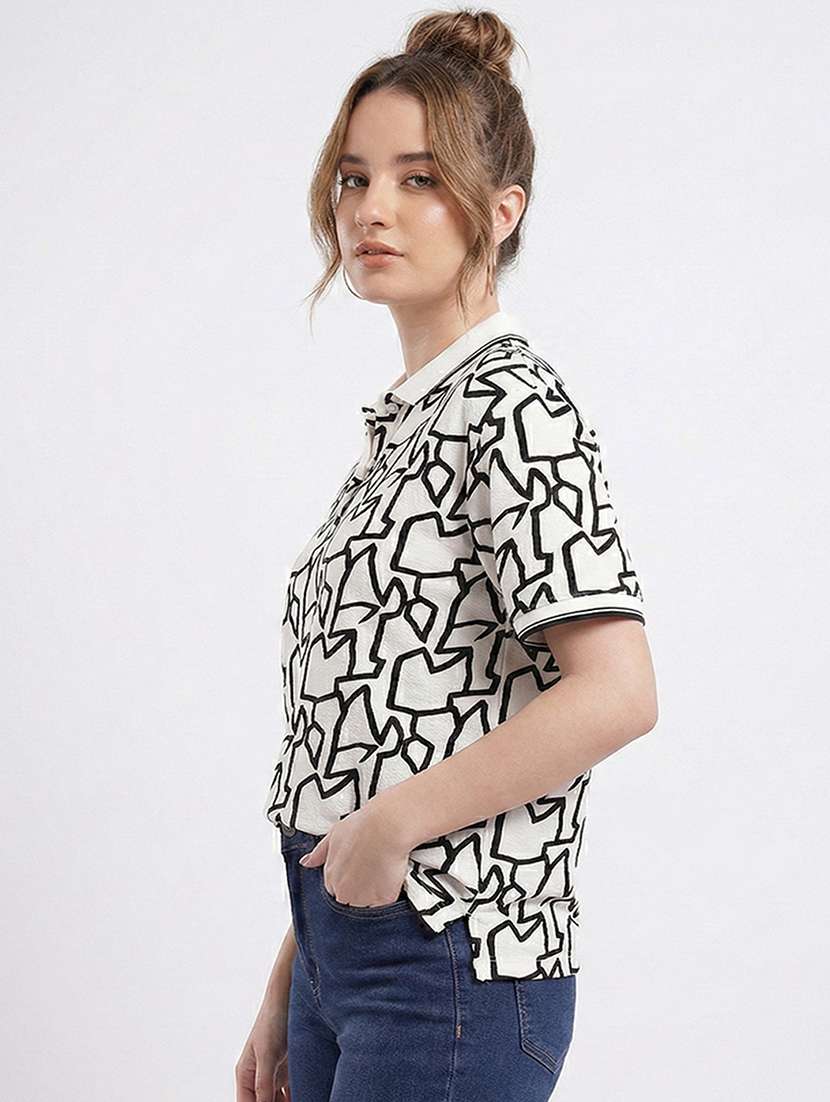 women printed short sleeve oversized polo t-shirt - 22393939 -  Standard Image - 2