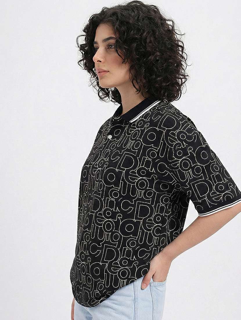 women printed short sleeve oversized polo t-shirt - 22393941 -  Standard Image - 2