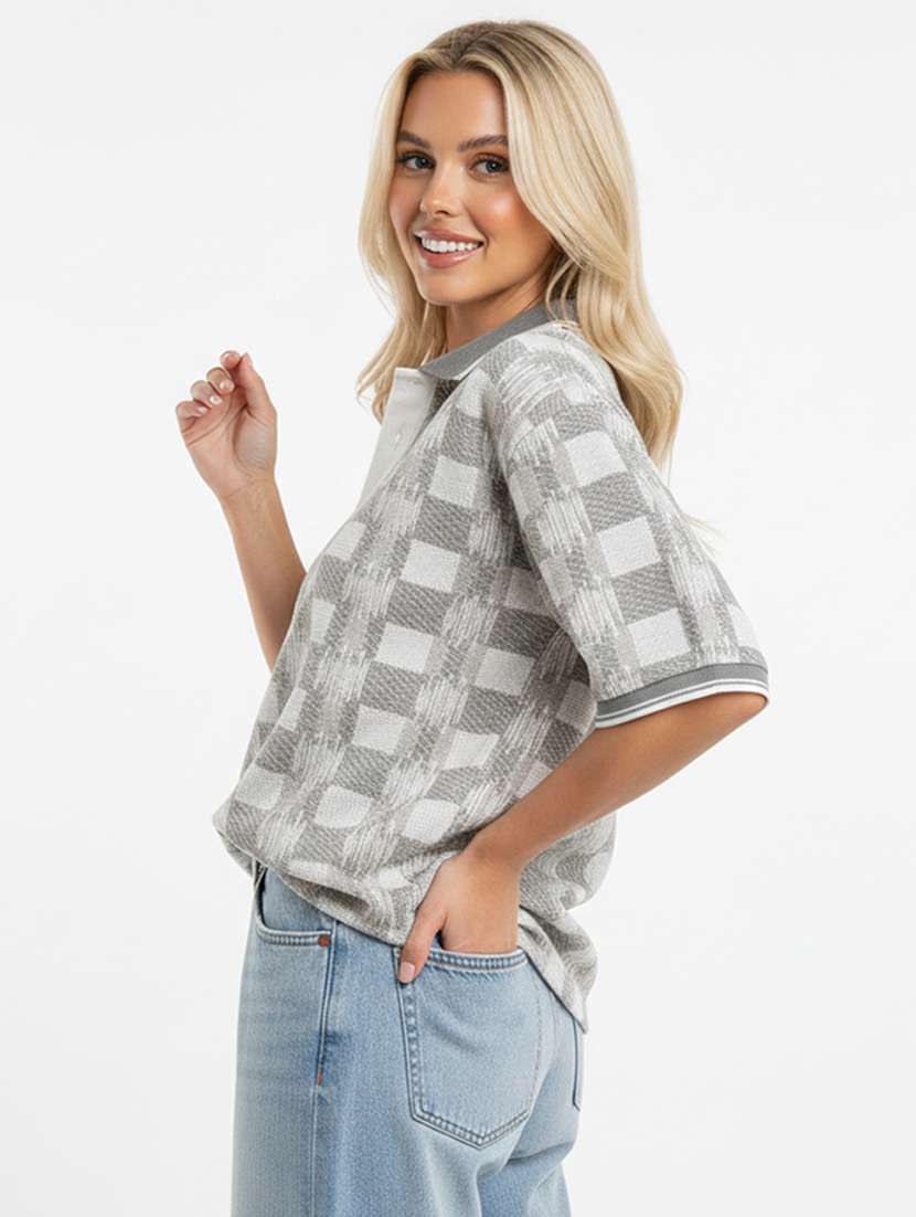 women printed short sleeve oversized polo t-shirt - 22393991 -  Standard Image - 2