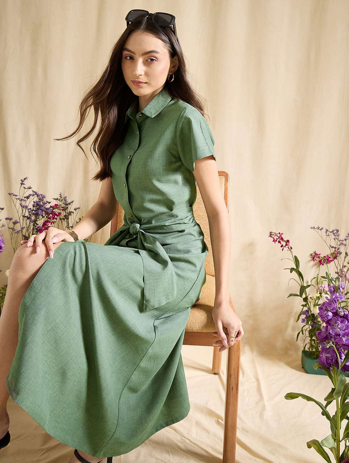 women solid short sleeve shirt dress - 22393996 -  Standard Image - 2