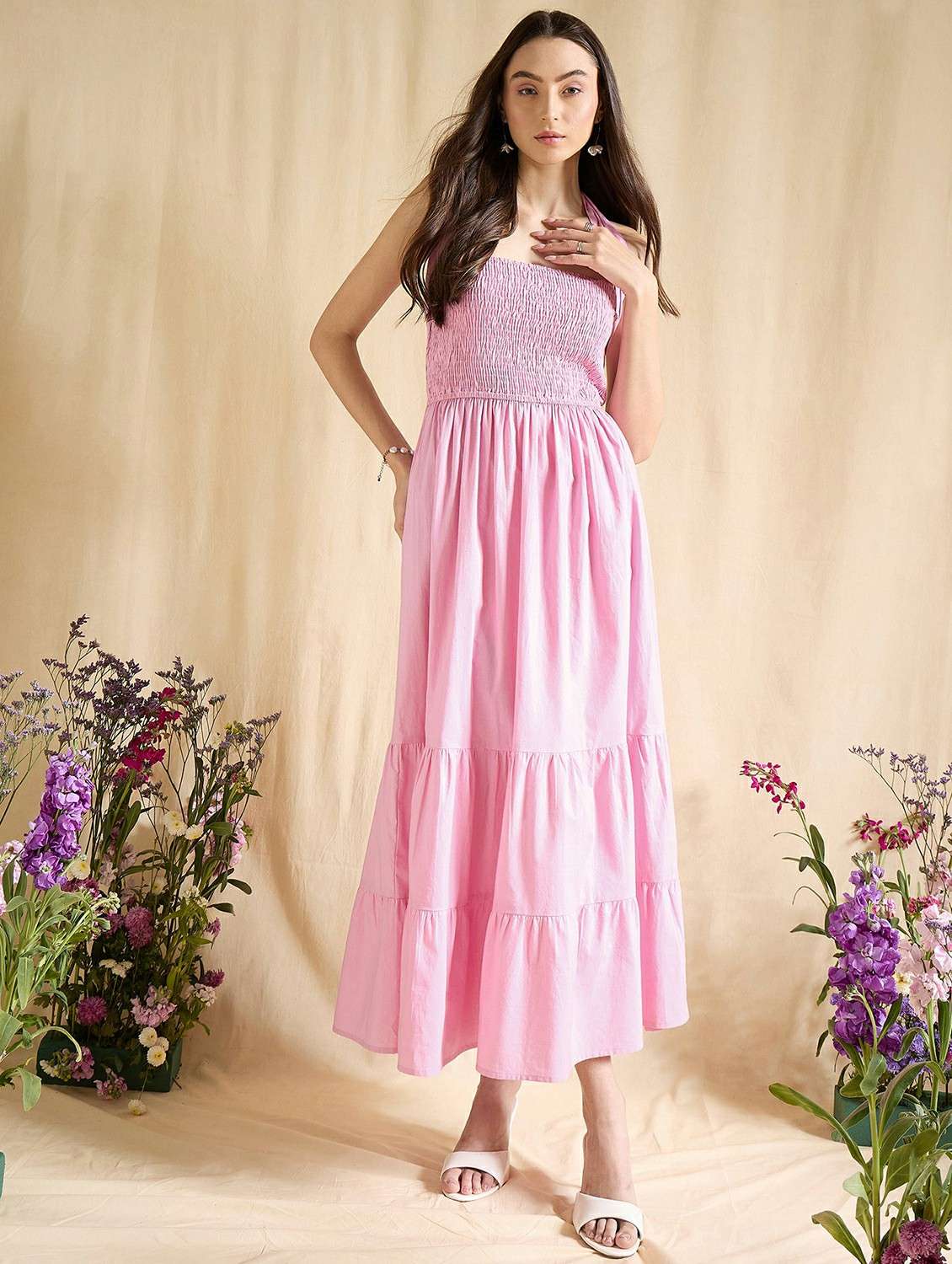 women solid sleeveless tiered dress - 22394000 -  Standard Image - 2