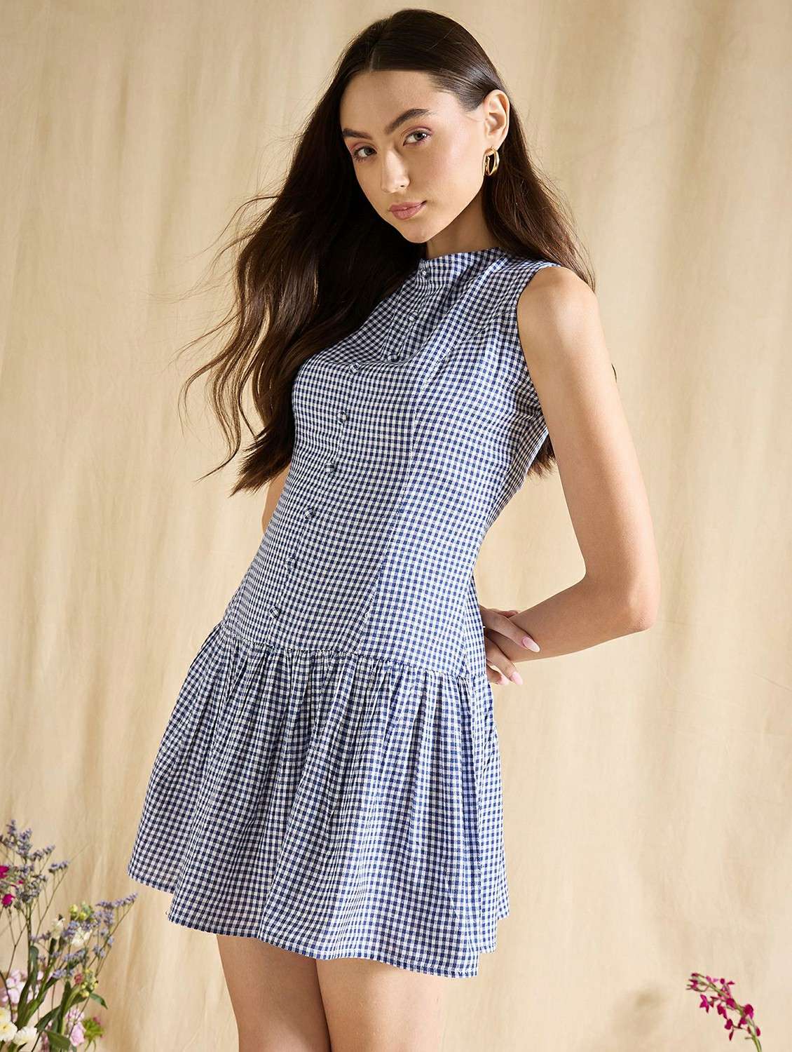 women checkered sleeveless tiered dress - 22394003 -  Standard Image - 2