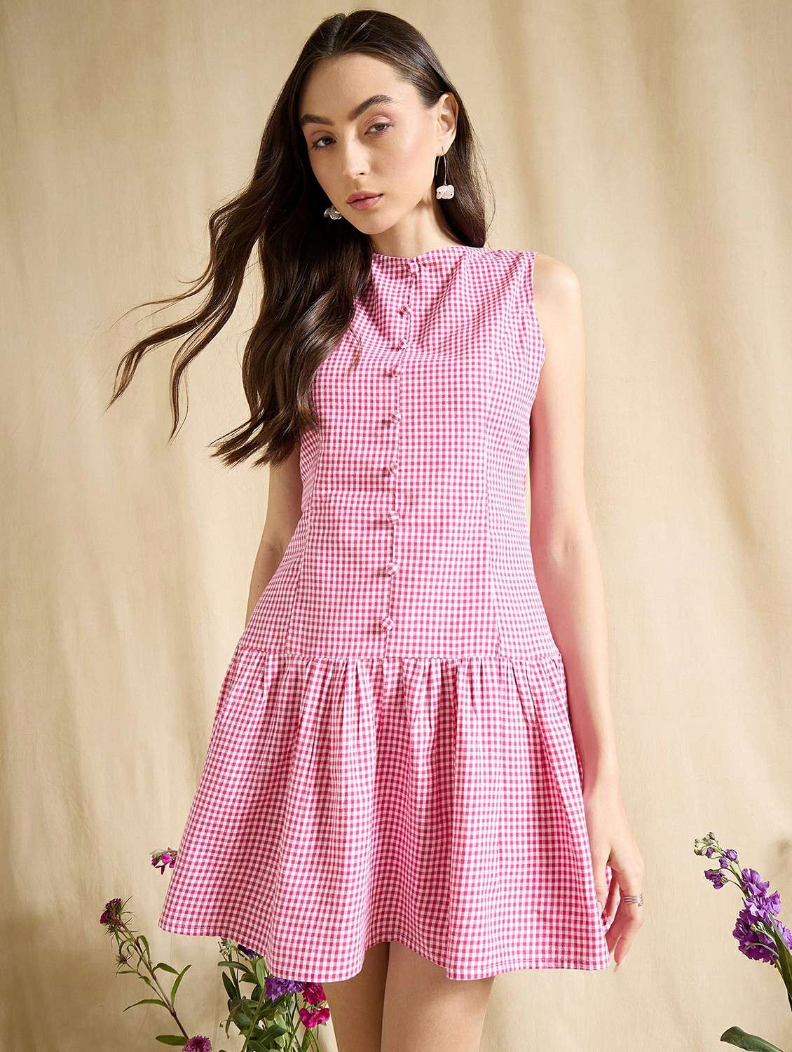 women checkered sleeveless tiered dress - 22394004 -  Standard Image - 2