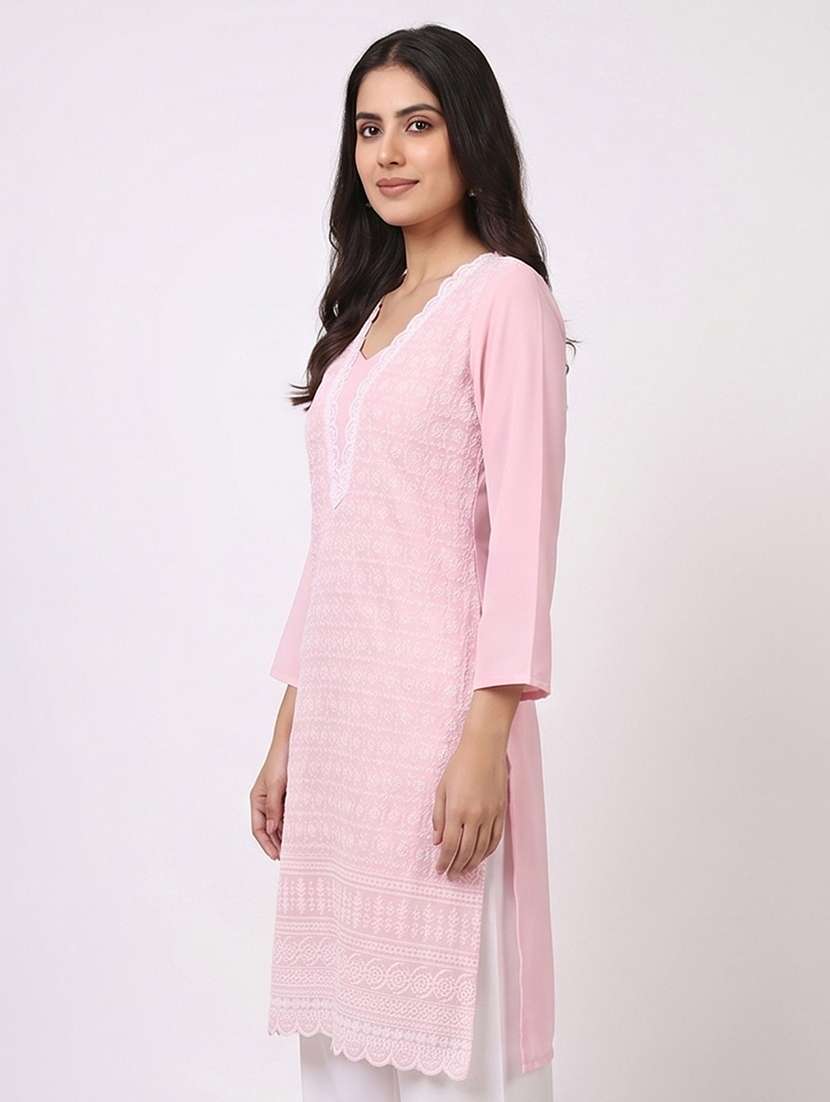 Women Embroidered Three Quarter Sleeves Straight Kurta - 22394175 -  Standard Image - 2