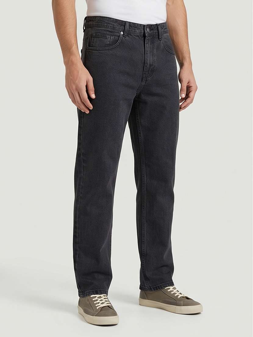 men plain mid rise full length straight jeans
