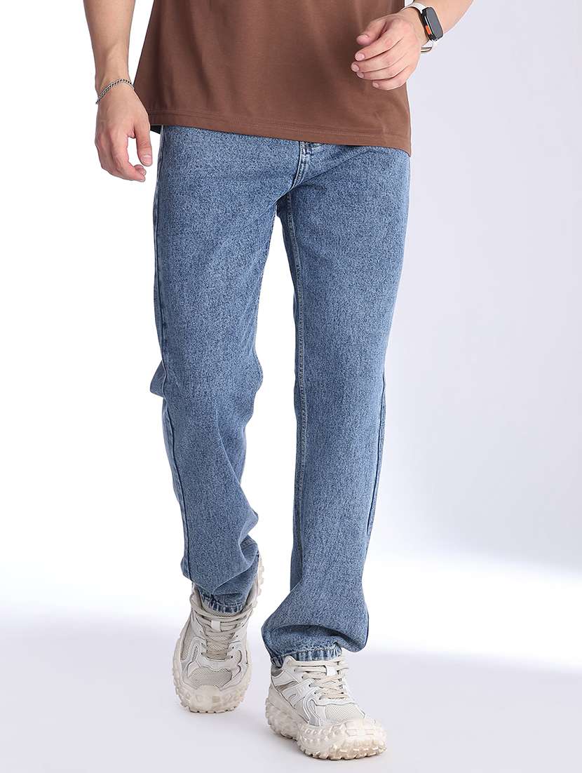 men plain mid rise full length straight jeans
