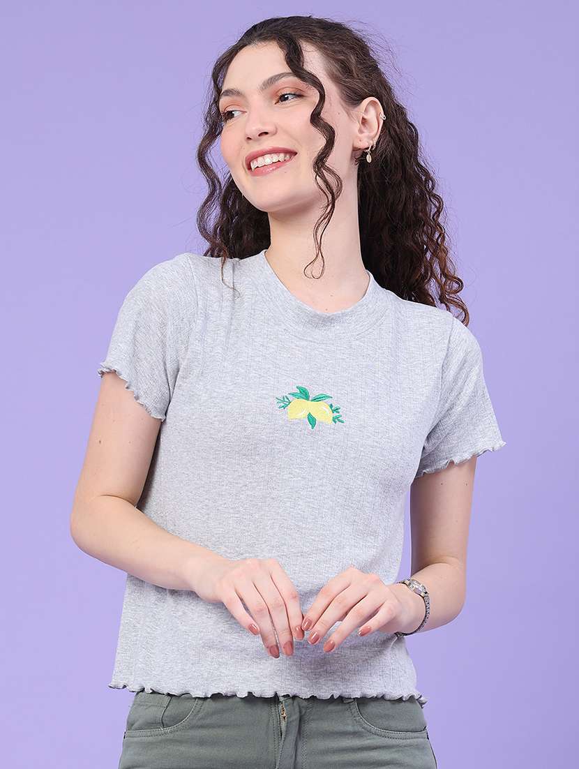 women self design crew neck short sleeves t-shirt - 22394696 -  Standard Image - 2