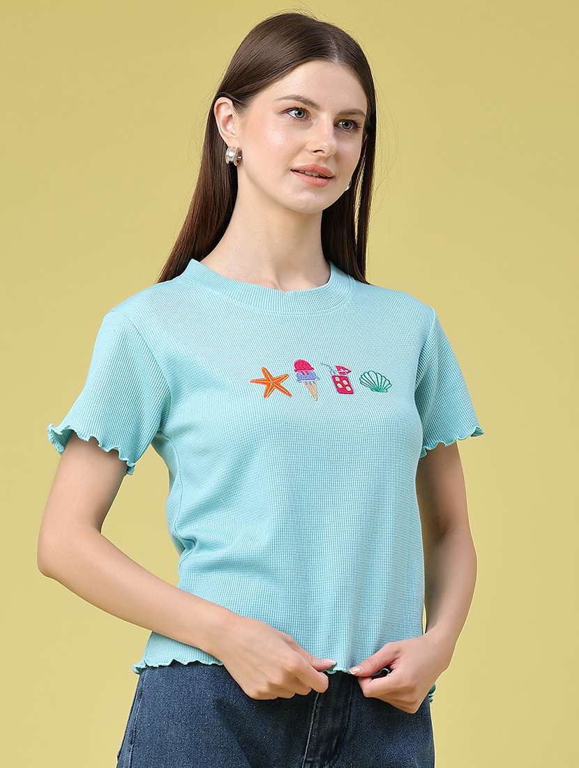 women embroidered round neck regulat t-shirt - 22394698 -  Standard Image - 2