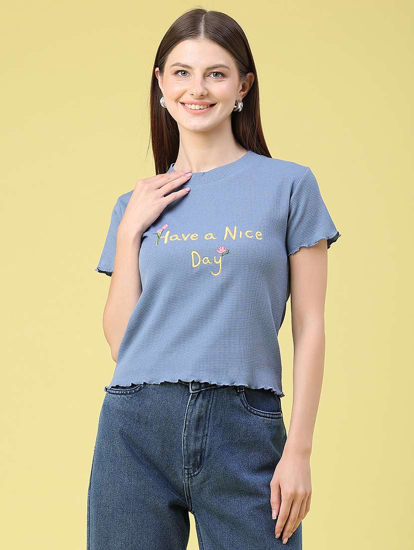 women embroidered round neck regular t-shirt - 22394699 -  Standard Image - 2