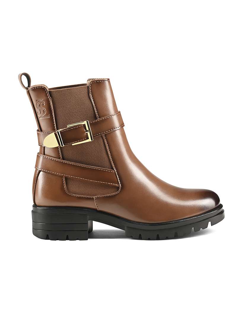 women leatherette brown high ankle slip-on boots - 22394779 -  Standard Image - 2