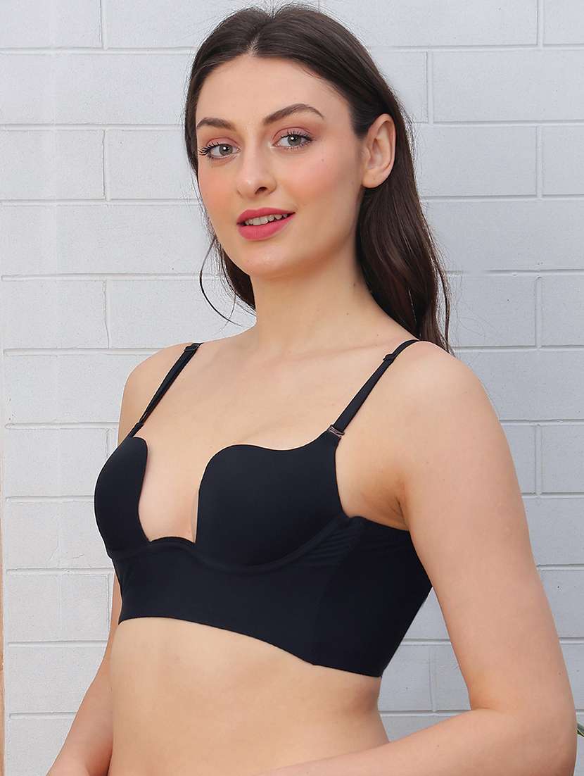women solid under wired plunge bra - 22394813 -  Standard Image - 2