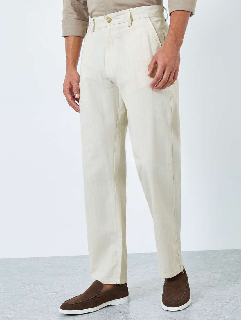 men striped mid rise flat front casual trouser