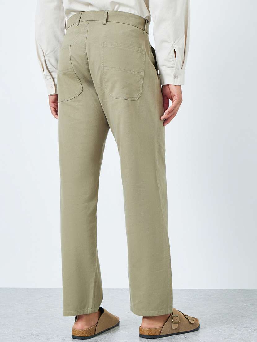 men solid mid rise flat front casual trouser - 22394860 -  Standard Image - 2