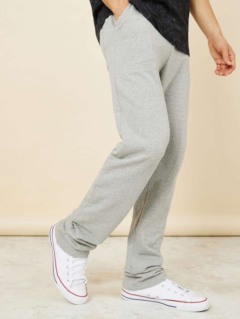 men solid mid rise full length track pant