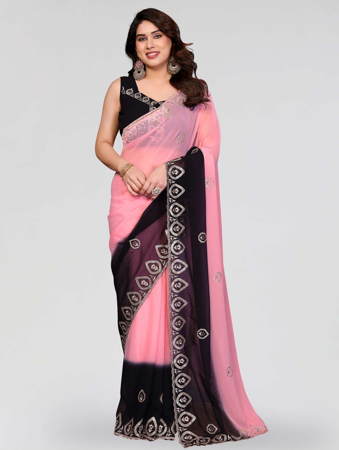 women ombre embroidered saree with blouse