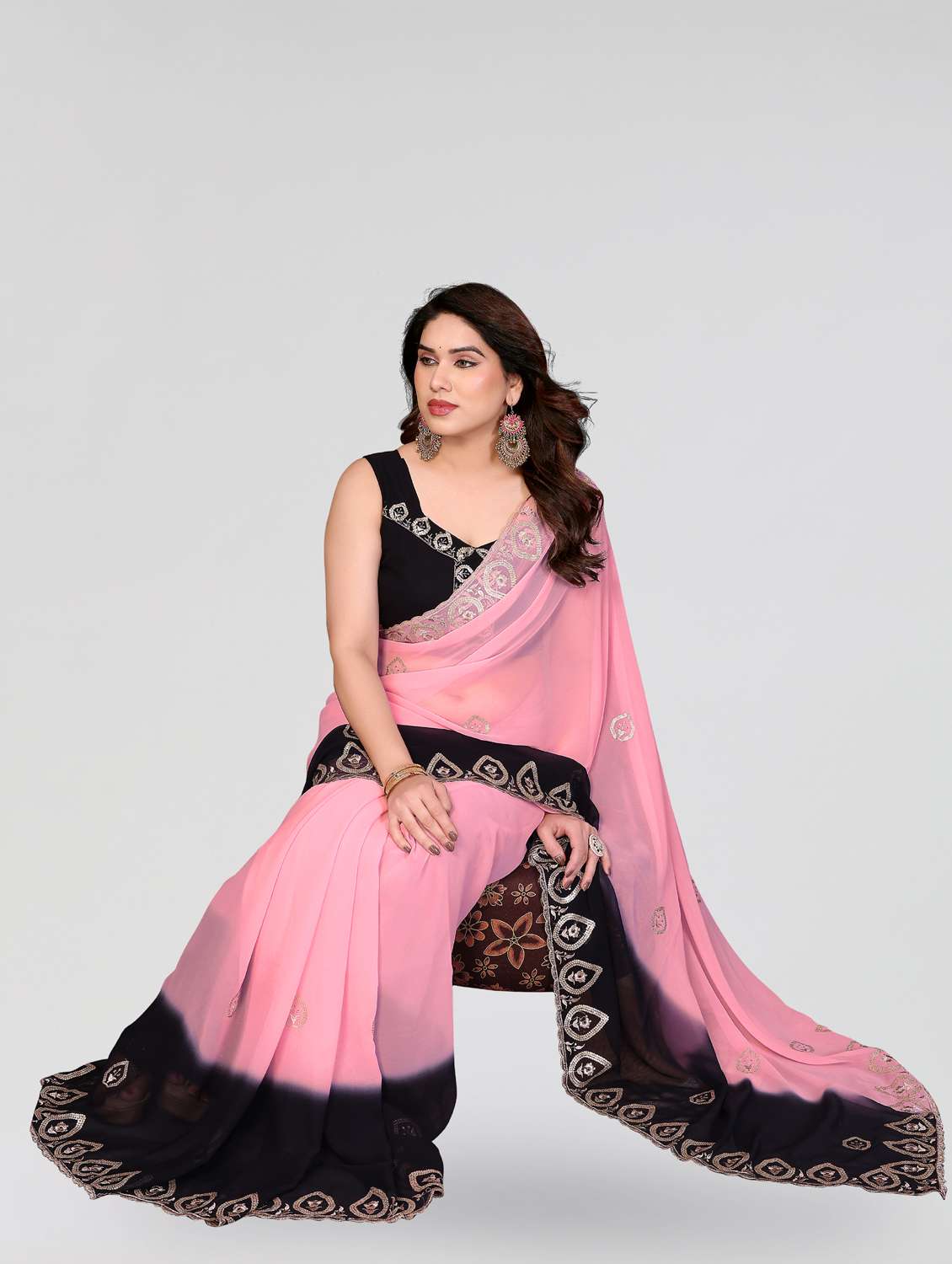women ombre embroidered saree with blouse - 22395034 -  Standard Image - 2