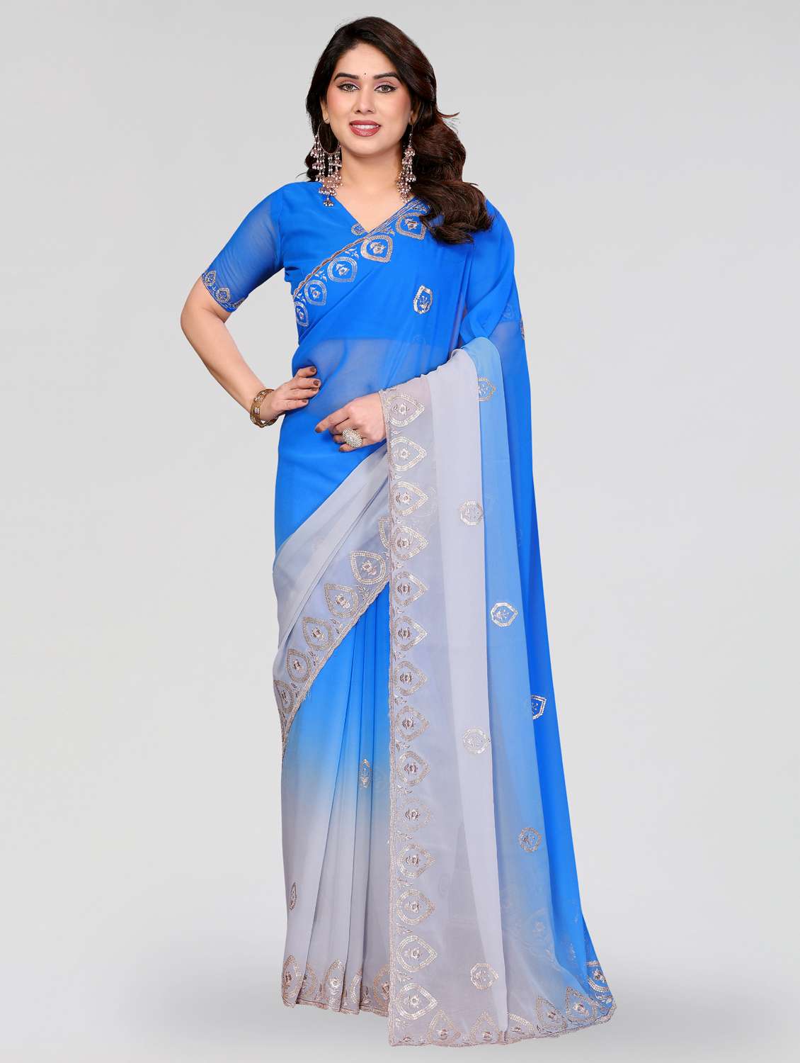 women ombre embroidered saree with blouse