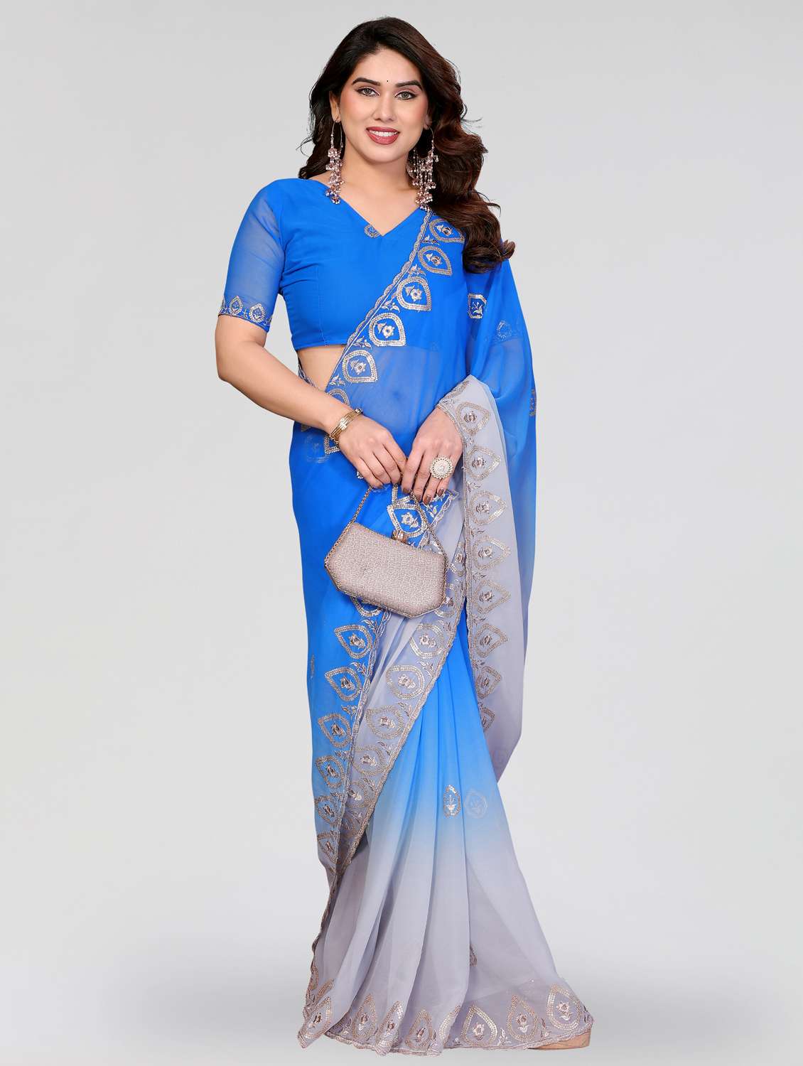 women ombre embroidered saree with blouse - 22395035 -  Standard Image - 2