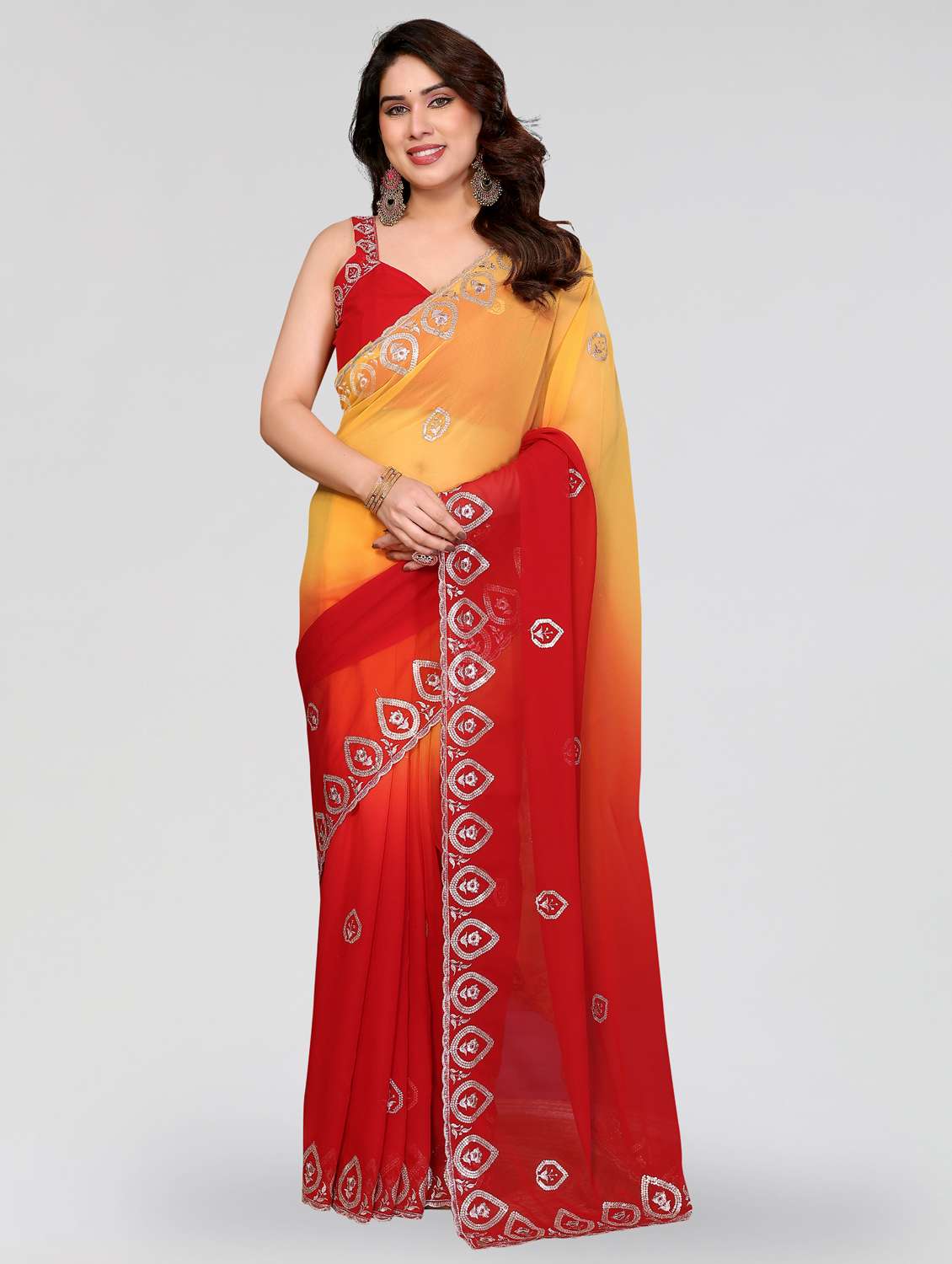 women ombre embroidered saree with blouse